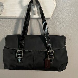 Coach Black Shoulder Bag with Glossy Straps